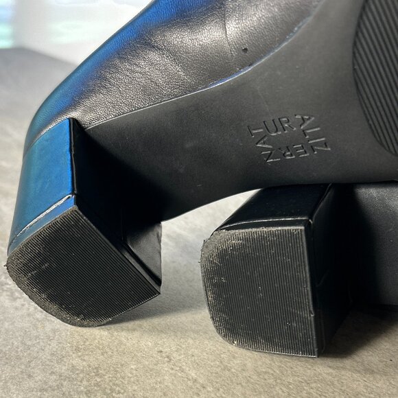 Naturalizer SZ 7.5 Karina Black Leather Block Heel Pump Career Old $ Timeless - Picture 11 of 11